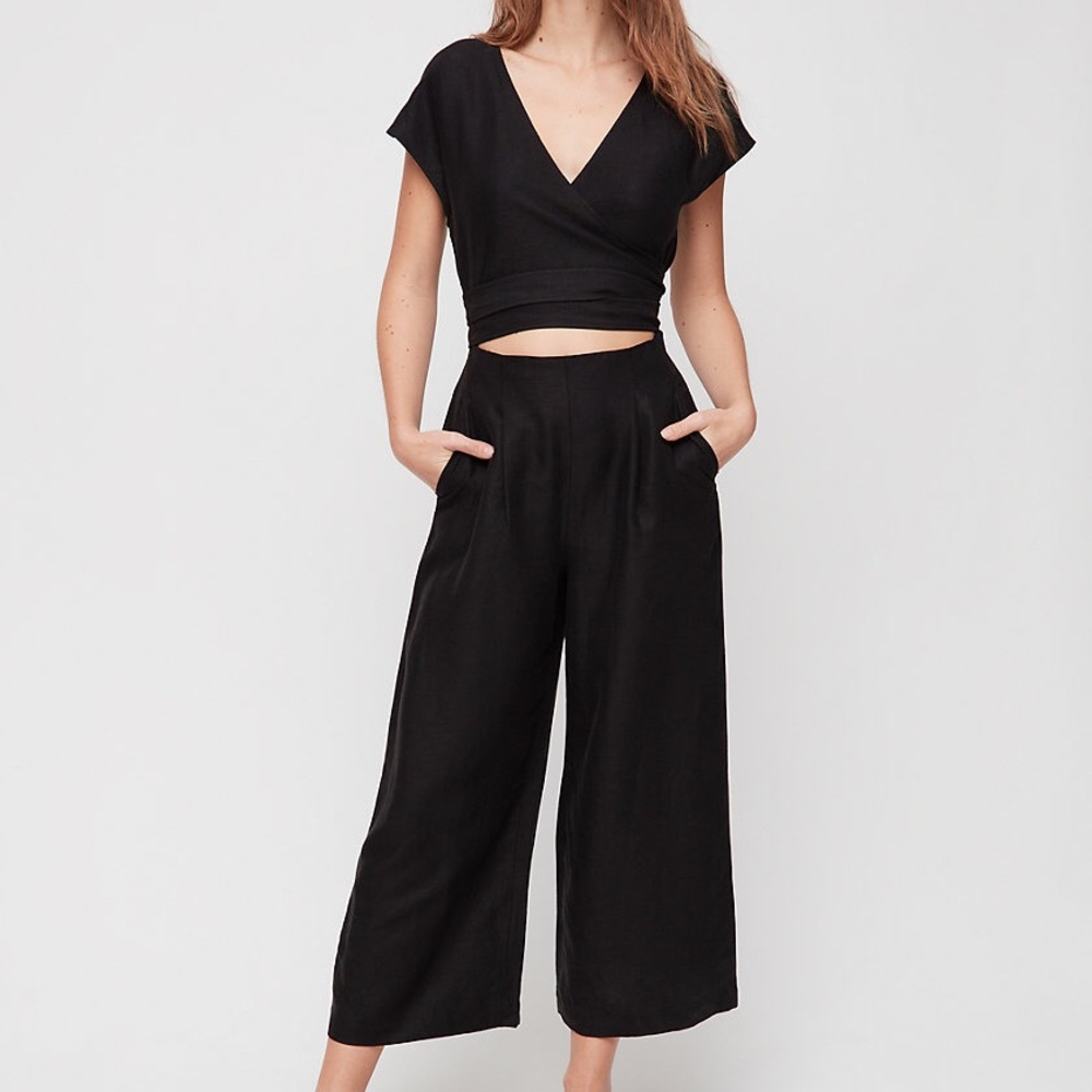 Aritzia Brax Wrap Wide-Legged Jumpsuit Black